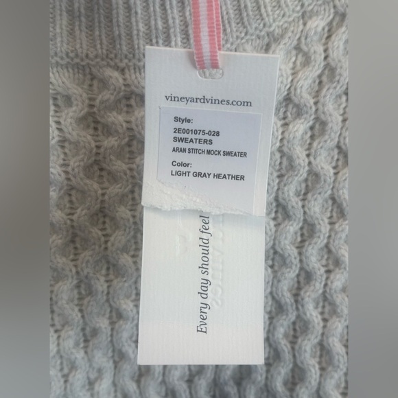 NWT Vineyard Vines Aran Stitch Mock Neck Sweater XL Heather Gray Wool Cashmere - Picture 5 of 8